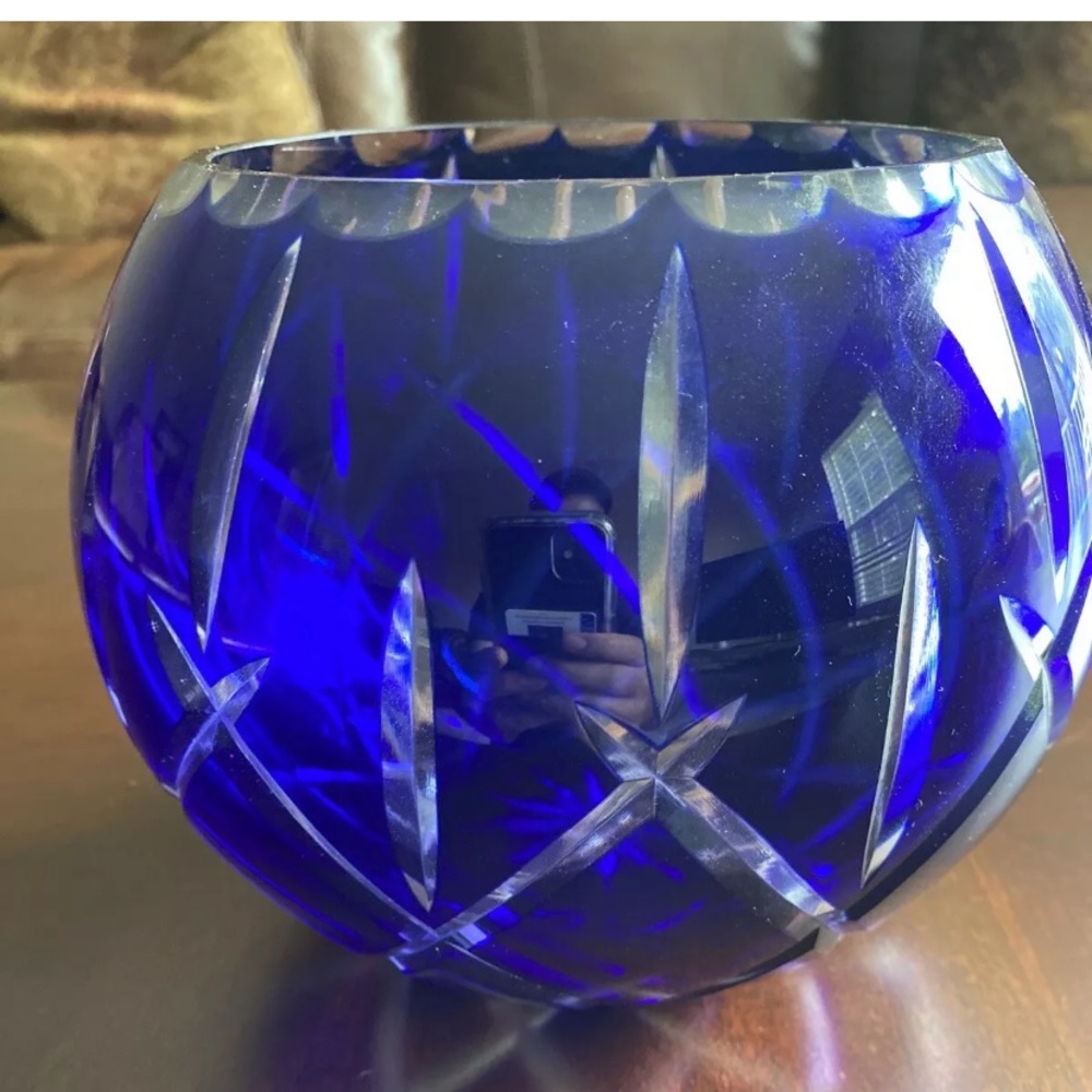 Gorham Lady Anne Rose Bowl Sapphire Blue Crystal